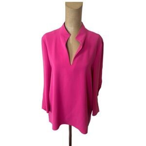 NWT! Lafayette 148 New York Loretta Crepe Ruched-Sleeve Blouse Pink Size Small